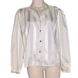 Claudia Collin’s Elegant Cream Striped Women's Satin Blouse